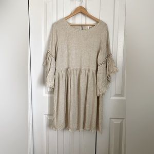 PINKBLUSH Maternity Beige Bell Sleeve Babydoll Dress Size L